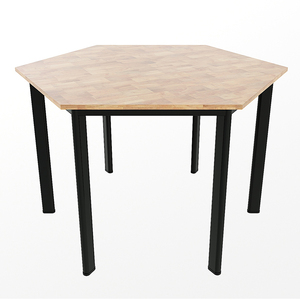 Hexagonal Modern <b>Wood</b> <b>Top</b> Rubber <b>Wood</b> <b>Table</b> with Oval Iron Legs for Home Office and Hotel Use-PSD029 - Product Image 6
