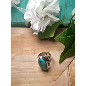 Handmade Navajo Egyptian <b>Turquoise</b> & Sterling Silver <b>Ring</b> Size 6.75 Bezel Setting Everyday Meditation Jewelry - Product Image 4