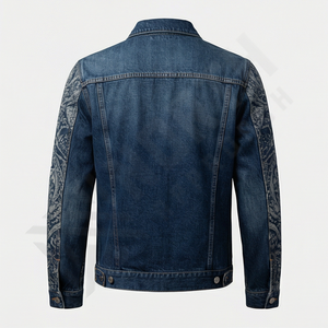 แจ็คเก็ตยีนส์ลำลองผู้ชายคุณภาพสูง ระบายอากาศได้ดี ขนาดและสีปรับแต่งได้ตามต้องการ พร้อมปกตั้ง โลโก้ด้านหน้า และดีไซน์แบบกลับด้านได้ - Product Image 2