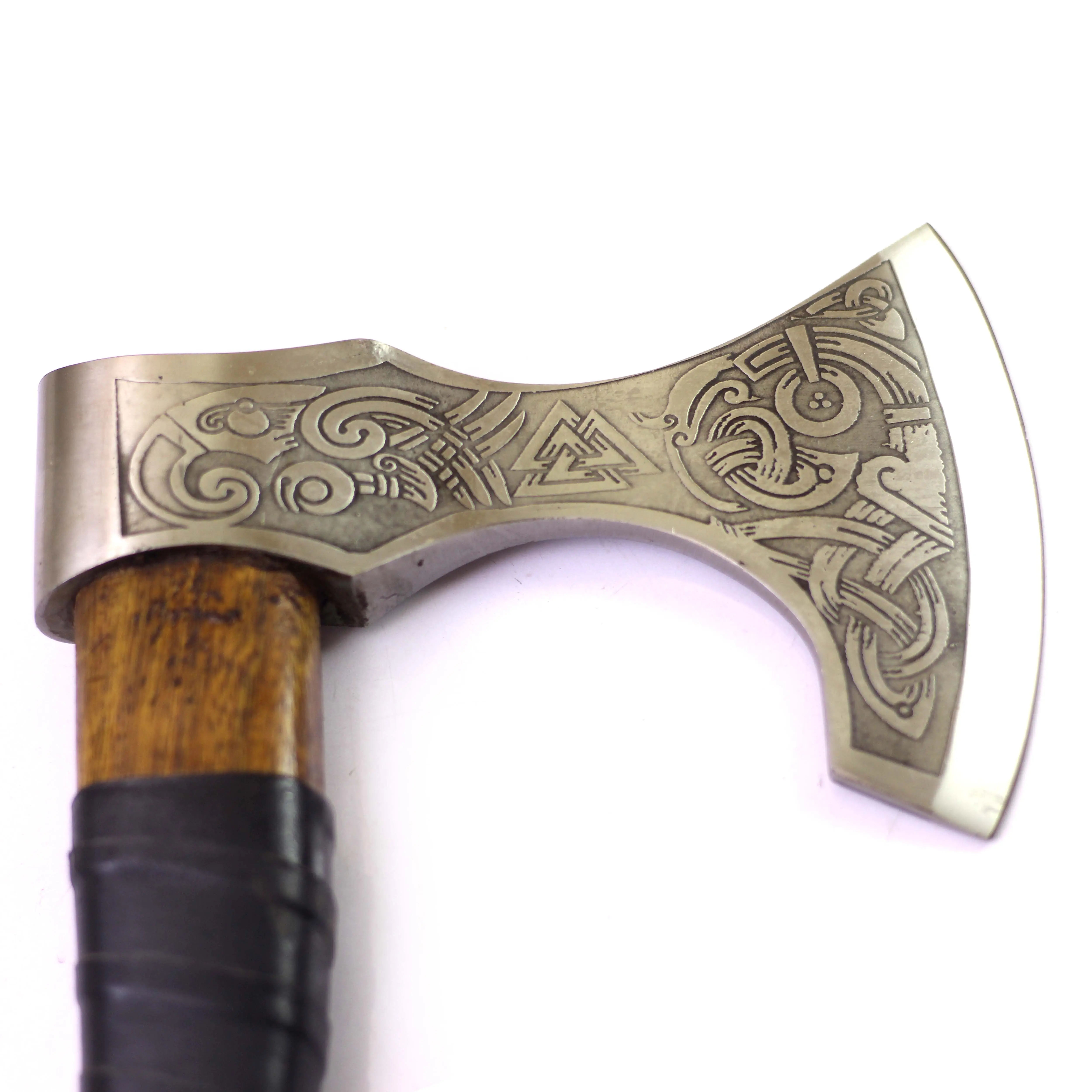Wholesale Low Price Custom Handmade Rail rod Etched Stainless Carbon Alloy Steel Viking Tomahawk AXE/Hatchet