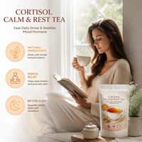 Thé de relaxation pour la gestion du cortisol, soutien vitalité, sans caféine, étiquette nette, sachet à base de plantes 3g, 15 unités