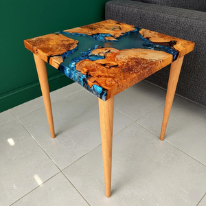 Plateau de table en résine époxy carré de luxe design |   Surface polie artisanale pour tables à manger modernes, villas et décoration intérieure - Product Image 3
