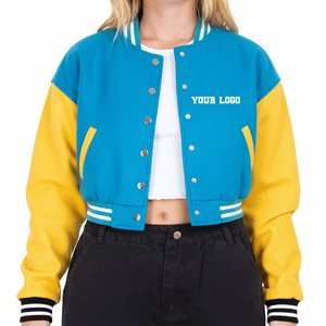 Chaqueta Varsity de Moda 2025, 100% Algodón con Mangas de Cuero, para Mujer, Estilo Urbano, Corta, Tipo Béisbol - Product Image 1