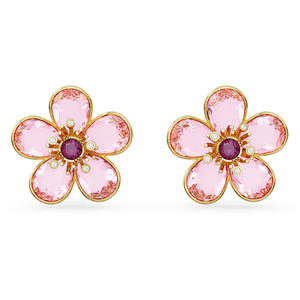 Chic Gold Plated <b>Pink</b> Flower Stud Earrings with Lab Grown Stones Five <b>Petal</b> Design B2B Custom Jewelry Bulk Supplier - Product Image 1