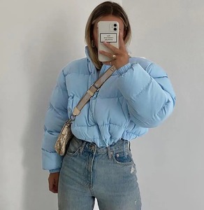 Chaqueta de bombardero acolchada Reversible de invierno para mujer, abrigo corto con cuello levantado, abrigo cálido de punto estampado de tela de lana gruesa - Product Image 2