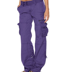 Femmes rétro littérature Art été Cargo pantalon plusieurs poches décontracté jambe droite ample avec taille élastique fermeture avant plate - Product Image 3