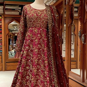 INDIAN/PAKISTANI BRIDAL FLOOR-LENGTH DRESS HEAVY Embellished WITH CRYSTAL GLASS BEADS, GLASS STONE & DABKA Work for Wedding@2022 - Product Image 1