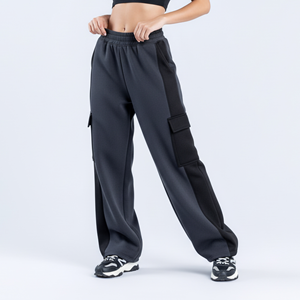 Nouvel arrivage : Pantalon d'hiver pour femme en polyester/coton de haute qualité, coupe régulière, avec logo imprimé DTF personnalisé, bicolore, taille élastique et dentelle haute. - Product Image 5