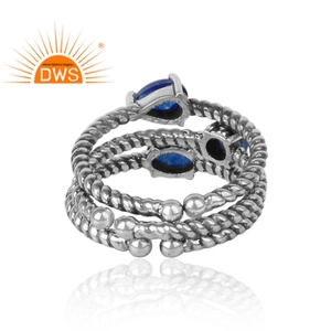 Best Quality Oxidized Sterling <b>Silver</b> Natural Blue Aventurine Quartz Gemstone <b>Set</b> of 3 Twisted Ring Custom Jewelry for Women - Product Image 4