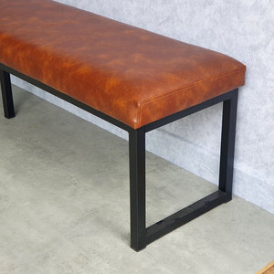 Industrial-Style Leather Upholstered Bench with <b>Adjustable</b> PU Cushion 200x40x45cm - Product Image 5