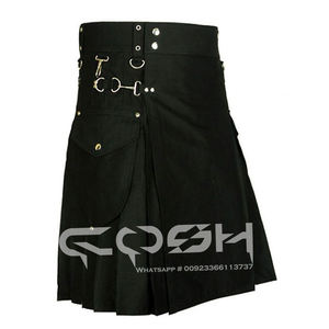 Black Cotton Utility Kilt With <b>Adjustable</b> <b>Straps</b> Tactical Pockets and Durable Design for Versatile and Stylish Everyday Wear - Product Image 1