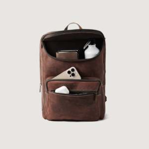 Bedford Vintage Distressed Brown Leather <b>Backpack</b> Durable <b>Strap</b> Lightweight Anti-Theft Polyester Cotton Lining for Daily Outdoor - Product Image 4