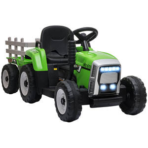 HOMCOM-Tractor eléctrico para niños de 3 a 6 años con remolque extraíble, batería de 12V y control remoto, color verde - Product Image 1