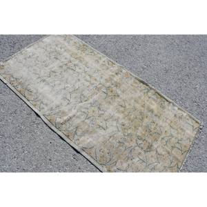 Vintage 3ft 11in X 6ft 11in Beige tapis en laine turque classique Patchwork Design pour salon décor ou voiture avec support en Latex - Product Image 4