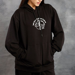 เสื้อมีฮู้ดสีดำสำหรับผู้หญิงเสื้อมีฮู้ดปักลายไหล่ปล่อยสิ่งจำเป็นเสื้อผ้าแนวสตรีท - Product Image 3