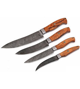 Juego de Cuchillos de Chef Burraq de 4 Piezas, Hechos a Mano con Acero de Damasco, Mango de Madera, Profesionales, Ambidiestros, Modernos, Aptos para Lavavajillas - Product Image 3