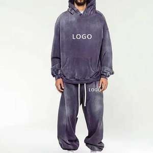 ชุดวอร์มล้างกรดสำหรับผู้ชายชุดวอร์มผ้าคอตตอนผ้าฟลีซ100% ขนาดใหญ่ชุดวอร์มไหล่ตกไซส์ใหญ่พิเศษ - Product Image 3