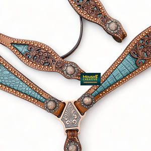 Personalizado Western Horse Tack Cuero de vaca Headstall Breastcollar Set Flor Filigrana Talla Venta al por mayor Fabricante ecuestre - Product Image 5