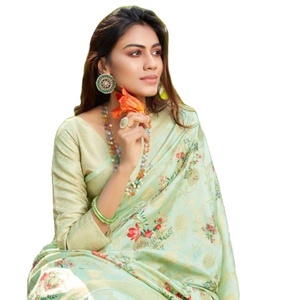 Soie douce sur tout le corps Impression numérique & Heavy Jacquard Pallu Fancy Blouse Saree Heavy Jacquard Pallu Ladies Parties Casual Wear - Product Image 1