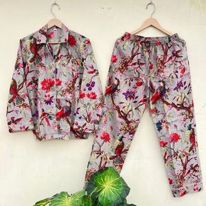 Ropa de Dormir de Algodón 100% Hecha a Mano en India con Estampado Floral para Mujer, Elegante, Lujosa, Informal, Traje para Caminar por la Mañana, Popelina de Verano, ODM - Product Image 1