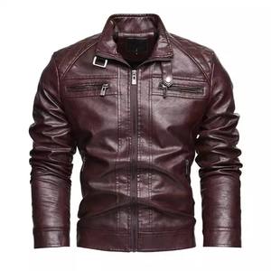 Chaqueta de Cuero para Hombre, Otoño Invierno, Chaqueta de Motociclista de Cuero Sintético, Chaqueta Casual de Moda Masculina con Cuello Alto - Product Image 1