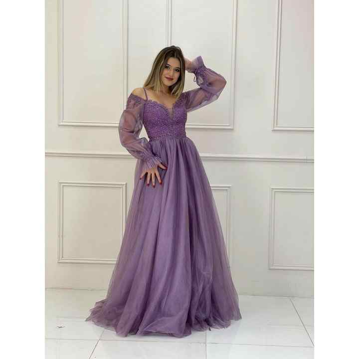 Stars Women's Evening Dress With Laced Sleeves and Top Ht7275 7275