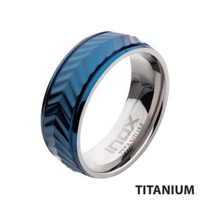 INOX Blue IP Titanium Matte Finish Chevron Comfort Fit Wedding <b>Ring</b> - Product Image 5