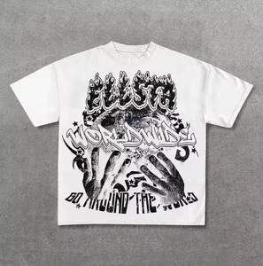 Nouveaux hommes goutte épaule t-shirt poids lourd 100% coton col rond t-shirt surdimensionné Applique Patch broderie Boxy chemise courte - Product Image 4