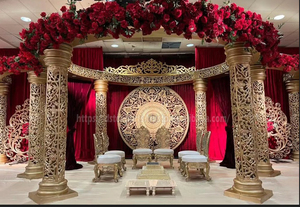 Fantastique Raj Mahal Mandap Pour Mariage Hindou Indien Mandap Piliers Pour Mariage Hindou Tendance Or Rond Mariage Mandaps UK - Product Image 3
