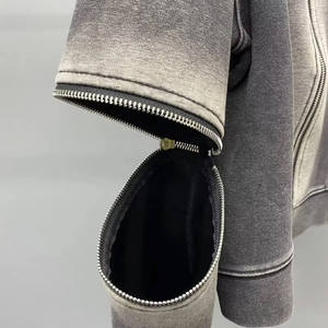 Sweat-shirts pour hommes en molleton français 100% coton, surdimensionnés, délavés à l'acide, style vintage personnalisé, nouveau style, sweat-shirt à fermeture éclair - Product Image 4