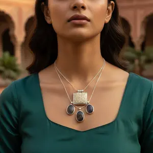 Conjunto de Joyería Fina para Mujer, Colgante de Piedras Preciosas de Plata con Diamantes, Chapado en Oro y Oro Rosa para Fiestas y Bodas - Product Image 1