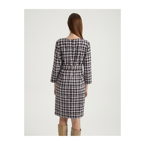 Vestido de Noche con Cinturón, Estampado de Pata de Gallo, Mezcla de Viscosa, Marca BGN, Turquía - Product Image 6