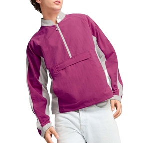 Chaqueta cortavientos de nailon de verano para hombre, venta al por mayor, bloque de Color, cuello alto liso con cremallera, decoración bordada - Product Image 3