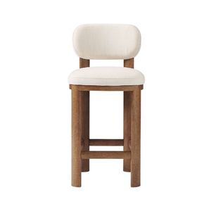 Chaise de bar moderne en teck massif avec dossier rembourré et assise capitonnée pour bar à domicile et comptoir de cuisine - Product Image 3