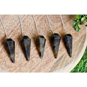 Vente en gros de cristaux de Labradorite faits à la main, pendules de guérison à 7 chakras, bijoux en pierres semi-précieuses naturelles avec logo de style mascotte - Product Image 3