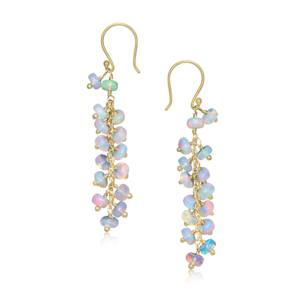 Pendientes colgantes de racimo largo con cuentas de ópalo blanco de Plata de Ley 925 para mujer en oro amarillo relleno joyería de piedra natal para ella - Product Image 1