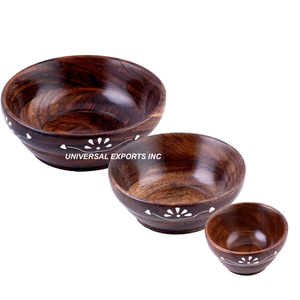 Bol à salade en bois de luxe Bol de service fait à la main de qualité supérieure Bol à chocolat décoratif de table rond - Product Image 4