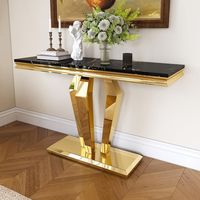 Table console rectangulaire moderne de luxe en acier inoxydable doré avec plateau en marbre, écologique, pour salon, entrée, chambre à coucher