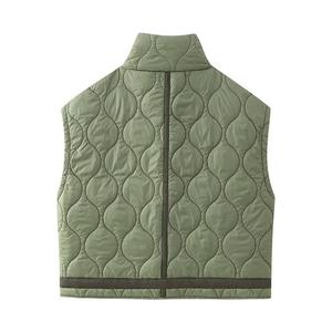 Automne hiver femmes léger grille sans manches coton gilet européen col montant imprimé peau de mouton conception laine doublure - Product Image 2