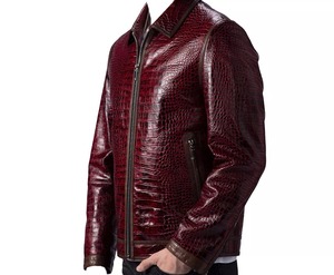 Veste en cuir pour hommes personnalisée en gros Veste en cuir de luxe véritable motif crocodile bordeaux - Product Image 2