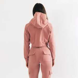 Ensemble 2 pièces pour femmes avec logo personnalisé, séchage rapide, manches longues, nouveau style, haut court zippé, survêtement pour femmes - Product Image 2