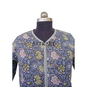 เสื้อแจ็คเก็ตผ้าฝ้ายถักแบบระบายอากาศสำหรับผู้หญิง สไตล์โบฮีเมียน ลายพิมพ์บล็อก งานฝีมือ ลายดอกไม้ ตกแต่งกระดุม สำหรับฤดูหนาว 100% - Product Image 3