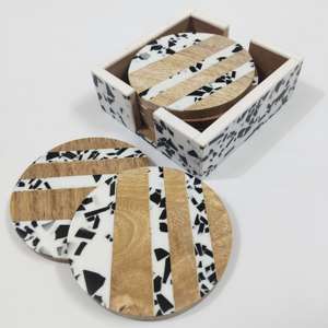 Classic Trendy Eco-Conscious Wood & Resin <b>Coasters</b> 10MM Thick Durable <b>Heat</b> Resistant for Coffee Tea Home Tables - Product Image 2