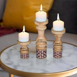 Porte-bougie en bois de manguier avec impression en émail rouge Bougeoir décoratif artisanal pour la maison, les fêtes et la décoration de table - Product Image 4