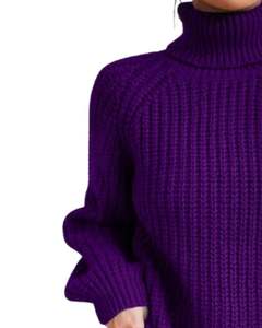 Suéter Personalizado de Cuello Alto Acanalado Morado para Mujer, Invierno, Cálido, Tejido, Manga Larga, Informal, Suave y Elástico - Product Image 3