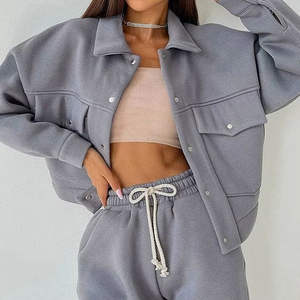 Custom Winter <b>Women's</b> 2-Piece Solid Color Tracksuit Set <b>Short</b> Top Long Sleeve Casual Hoodie Jogging <b>Suit</b> 2026 - Product Image 4