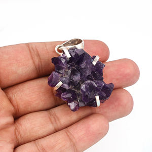 Piedra preciosa en bruto de amatista natural, colgante de plata de ley 925, colgante clásico de moda Chapado en plata para regalo, boda para hombres - Product Image 5