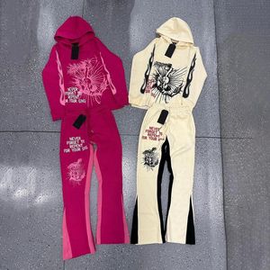 Custom Two Piece Sets Full Face Zip up Hoodie Set Stacked <b>Pant</b> Sets Men Tracksuit 2023 Tracksuit Raw Hem - Product Image 3