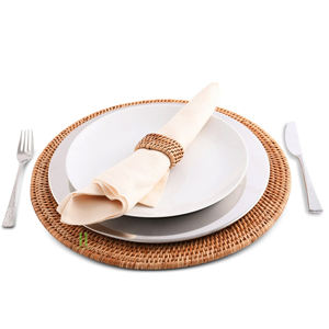 Blue Flower Scalloped Rattan <b>Placemat</b> and Charger Plates From Vietnam Factory for Dining Table <b>Set</b> of Mats & Pads - Product Image 4