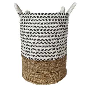 Cesto para Ropa Sucia Home Basket Bali con Diseño de Flecha, de Seagrass y Plástico Reciclado, Blanco Natural y Negro - Product Image 1